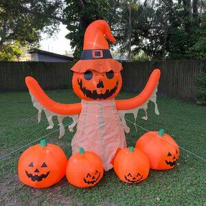 8FT Pumpkin Scarecrow Halloween Blow Up Inflatable Decoration with LED Light